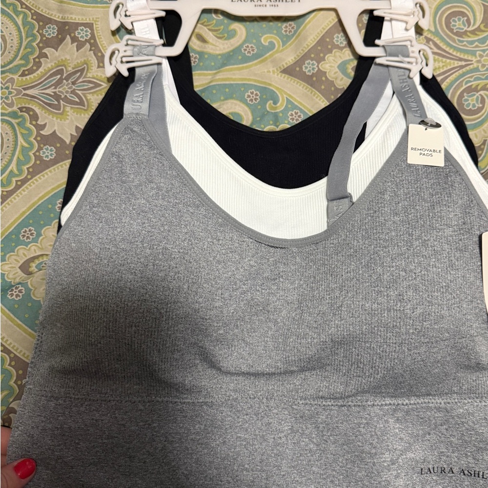 Laura Ashley Gray, Black, and White Sports Bras